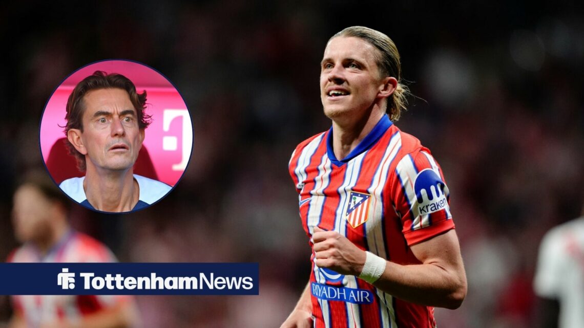 Conor Gallagher playing for Atletico Madrid and Thomas Frank in a round overlay