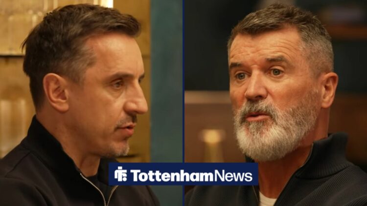Gary Neville facing Roy Keane in split image