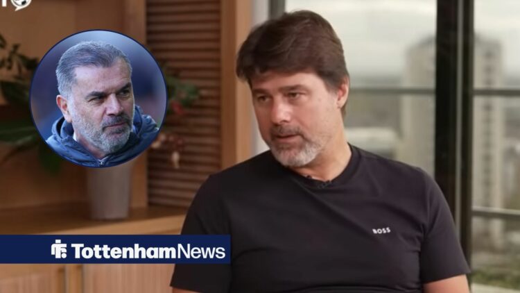 Former Tottenham boss Mauricio Pochettino looking angry, Ange Postecoglou looking confused.