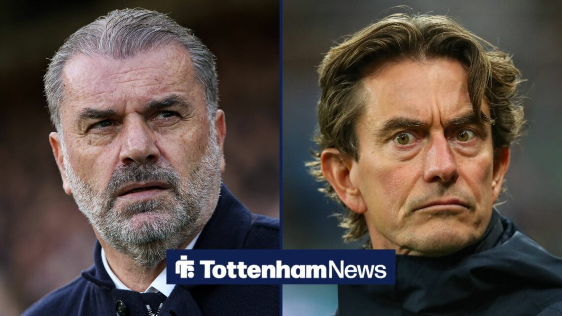 Ange Postecoglou looking at Thomas Frank in circular inset