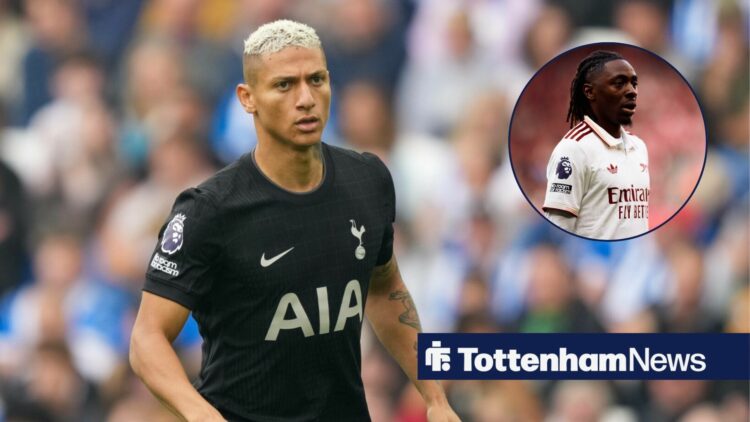 Tottenham's Richarlison with Arsenal's Eberechi Eze inset