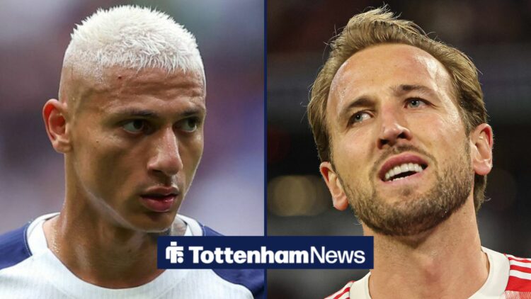 Richarlison in action for Tottenham and Kane in split image