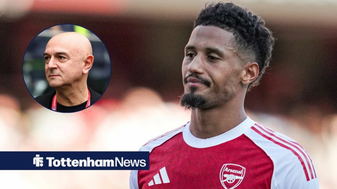 Arsenal's William Saliba with Daniel Levy inset