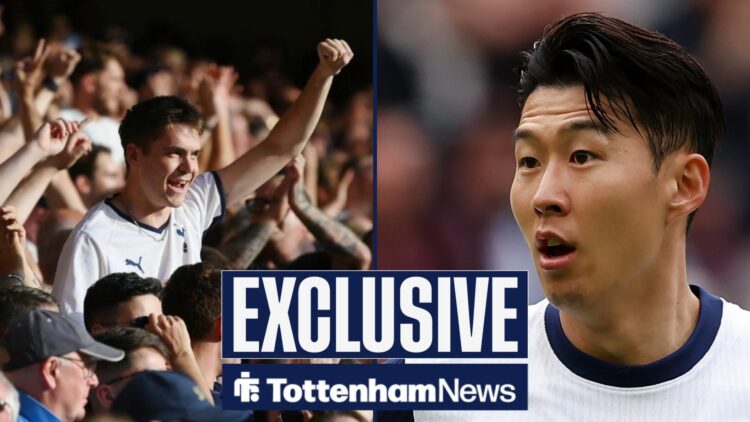 Son Heung-min looking shocked at Tottenham fans in split image