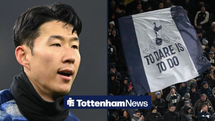 Son Heung-min looking at Tottenham fans in split image