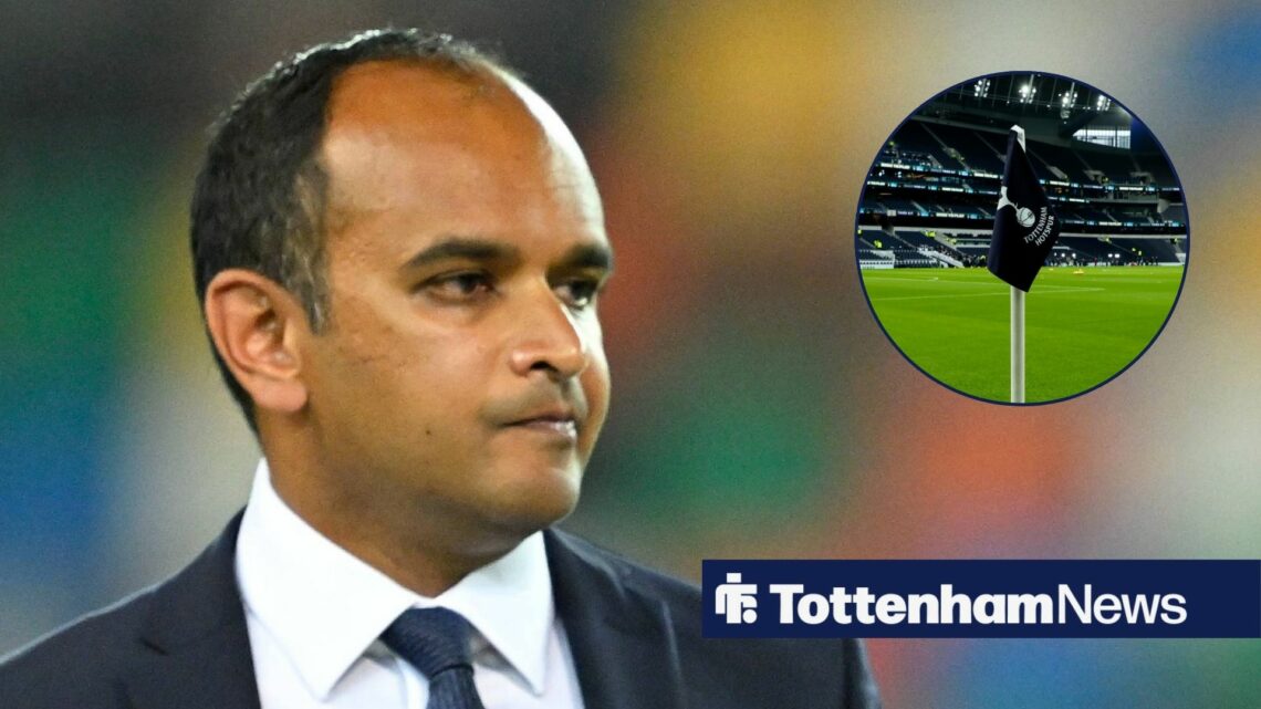 Tottenham chief Vinai Venkatesham looking concerned, Tottenham stadium in inset.