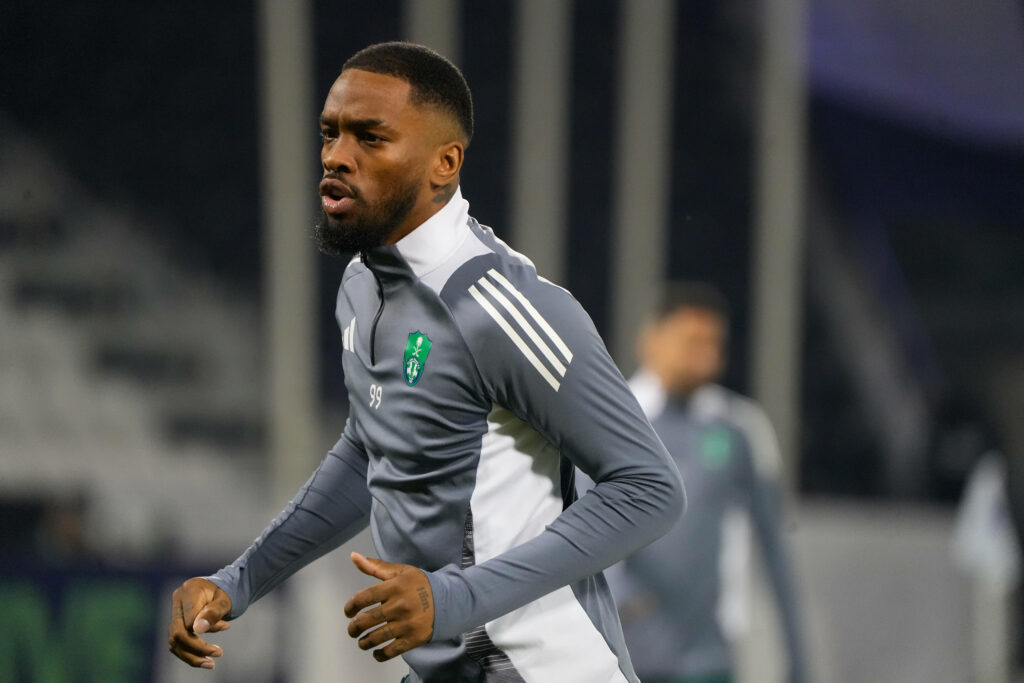 Tottenham-linked striker Ivan Toney warms up ahead of a game for Al-Ahli.