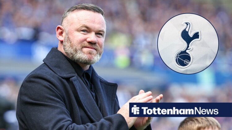 Wayne Rooney clapping with Tottenham badge in circle