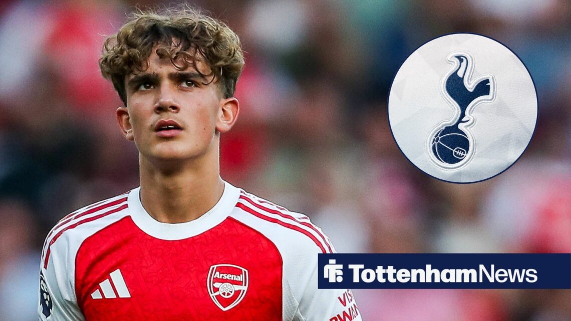 Max Dowman looking at Tottenham badge in circle