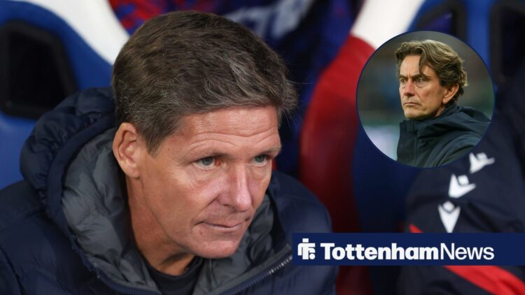 Thomas Frank and Oliver Glasner looking at one another.