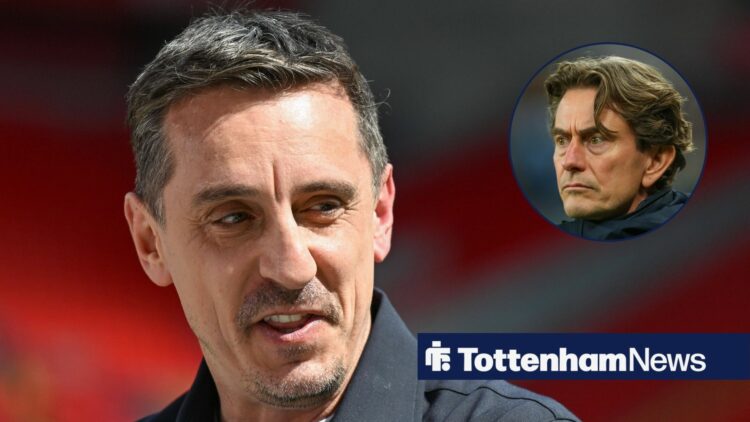 Gary Neville alongside a circle inset of Thomas Frank.