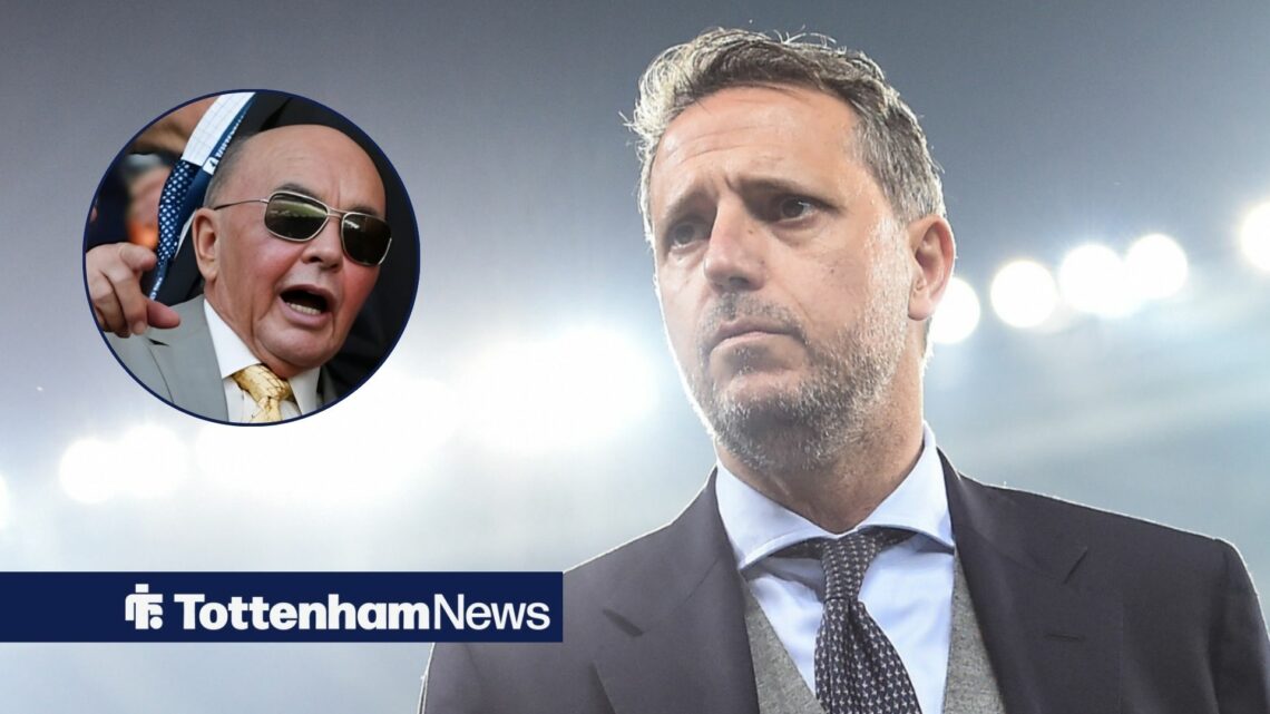 Joe Lewis pointing his fingers at a worried Fabio Paratici.