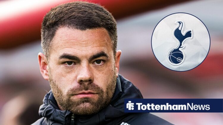 Martin Ho looking at Tottenham badge in circle