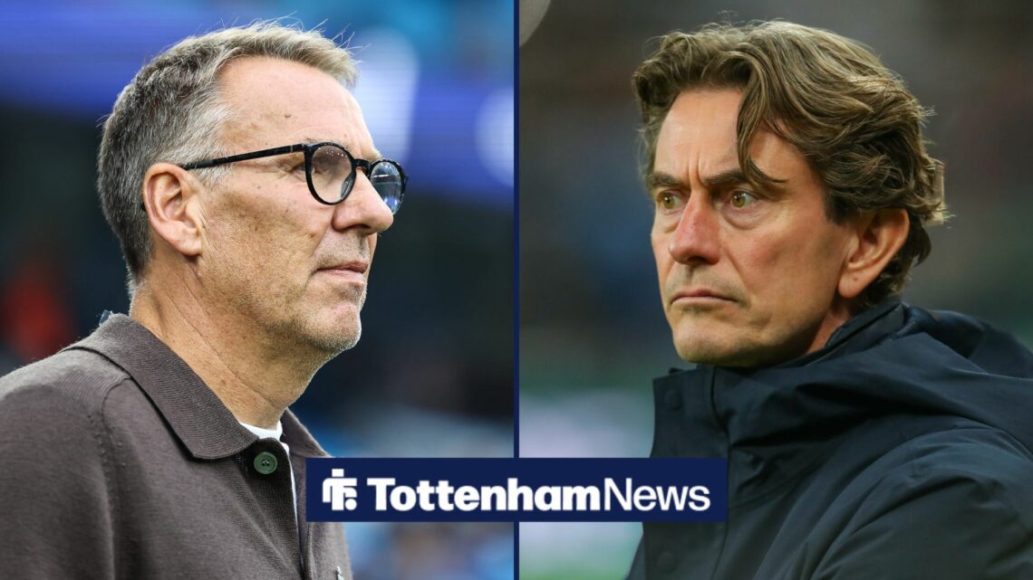 Paul Merson and Thomas Frank looking at one another with a serious expression.