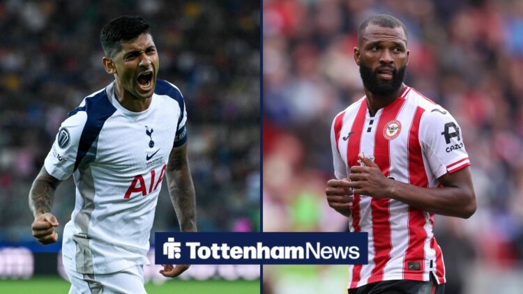 Cristian Romero on left with Igor Thiago on right