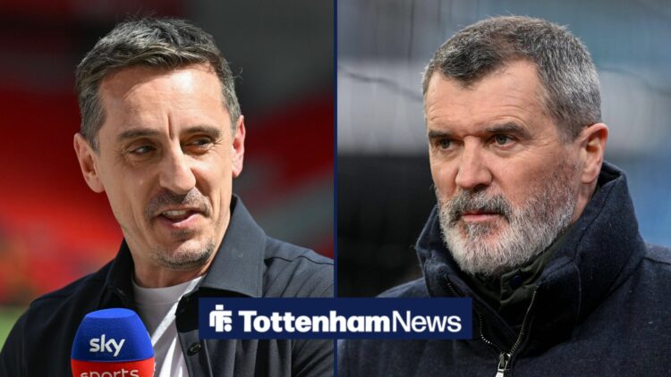 Gary Neville and Roy Keane stood alongside each other.