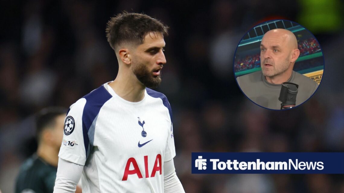 Rodrigo Bentancur in a Tottenham shirt and Danny Murphy in a round overlay