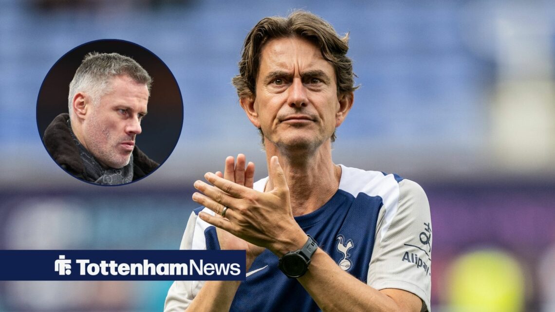 Tottenham boss Thomas Frank with Jamie Carragher inset