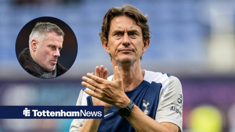 Tottenham boss Thomas Frank with Jamie Carragher inset