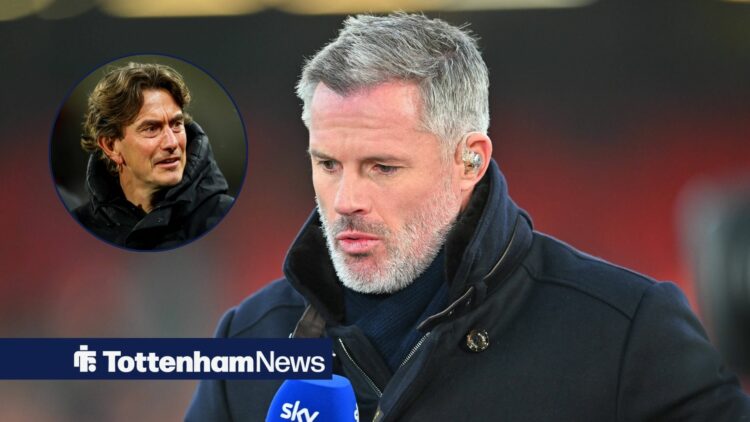 Jamie Carragher with Tottenham boss Thomas Frank inset