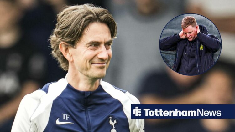 Thomas Frank next to a circular inset of Eddie Howe