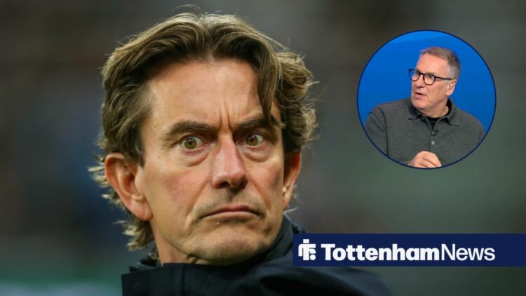 Thomas Frank looks concerned and Paul Merson in a round overlay