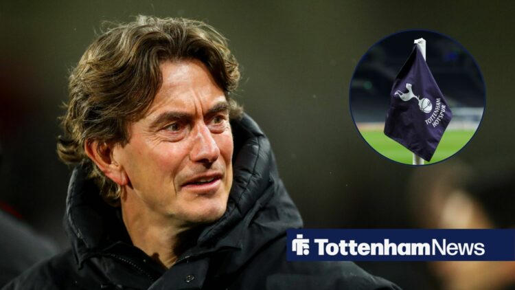 Spurs boss Thomas Frank with flag inset