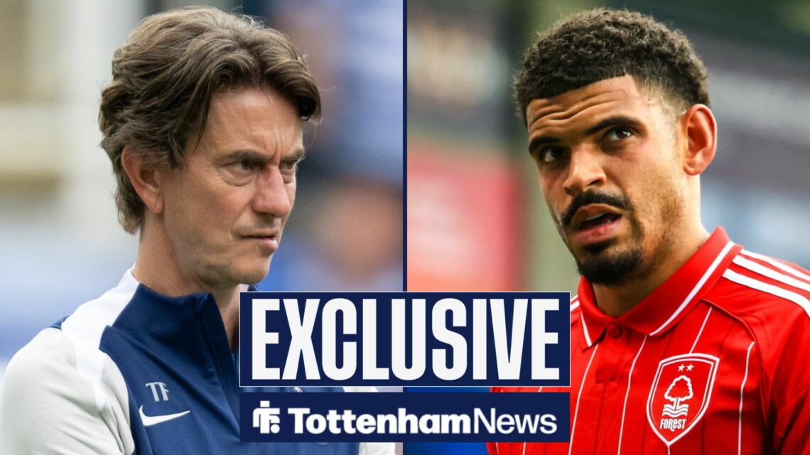 Morgan Gibbs-White looking at Thomas Frank in split image