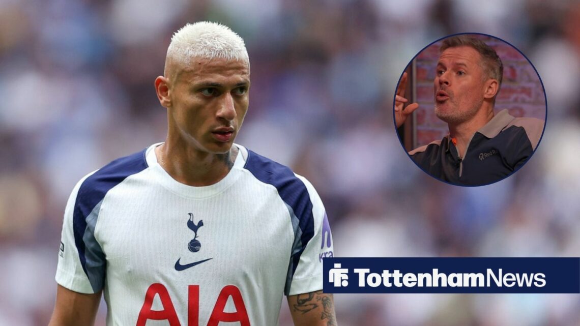 Richarlison playing for Tottenham and Jamie Carragher in a round overlay