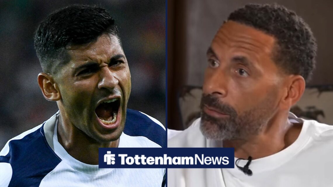 Cristian Romero shouting at Rio Ferdinand in split image