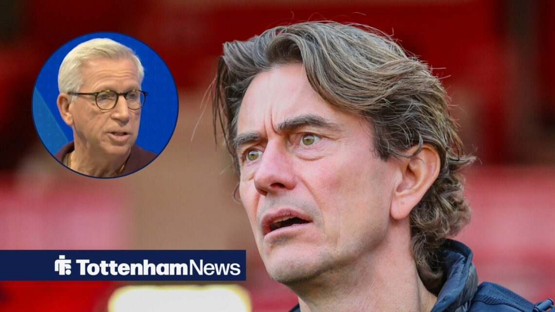 Tottenham boss Thomas Frank looking exasperated, Alan Pardew in inset.