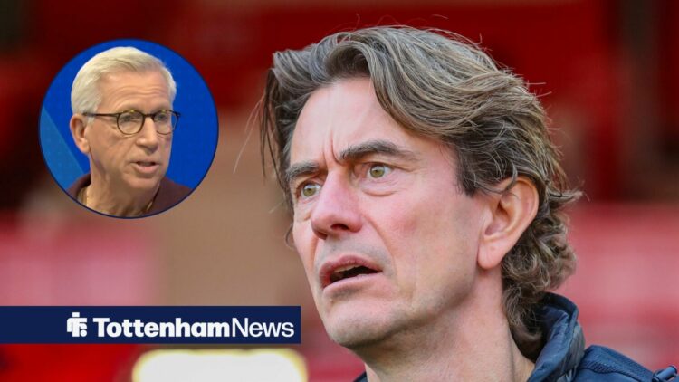 Tottenham boss Thomas Frank looking exasperated, Alan Pardew in inset.