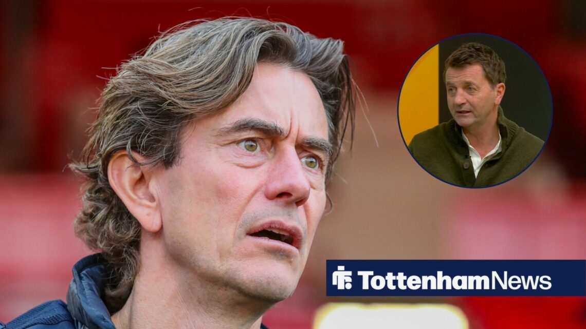 Tottenham boss Thomas Frank looking anguished, Tim Sherwood in inset.