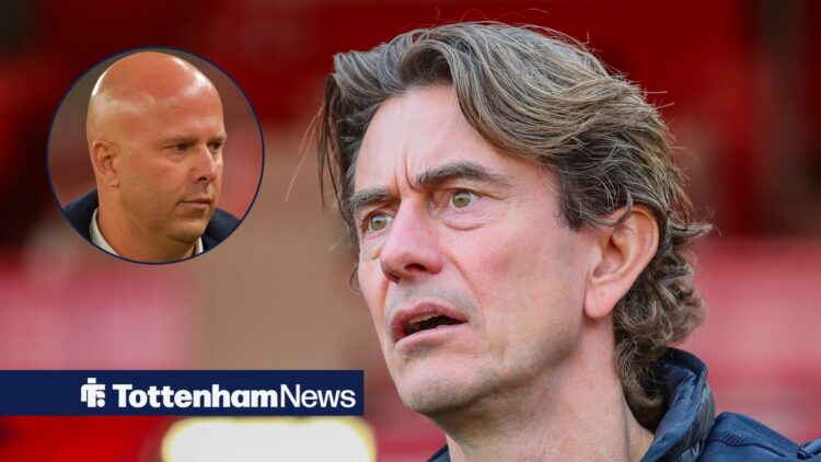 Tottenham manager Thomas Frank and Liverpool boss Arne Slot in circular inset