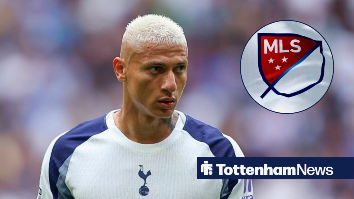 Tottenham striker Richarlison and MLS badge in circular inset