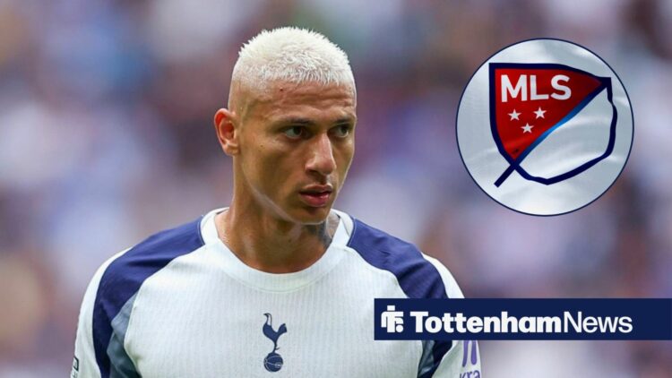 Tottenham striker Richarlison and MLS badge in circular inset