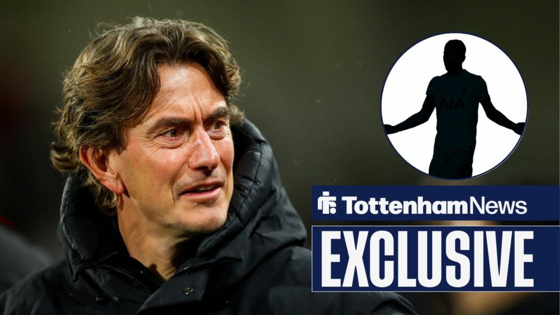 Tottenham boss Thomas Frank looking suprised, mystery man in inset.