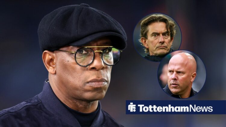 Ian Wright with Tottenham boss Thomas Frank and Arne Slot in circular insets