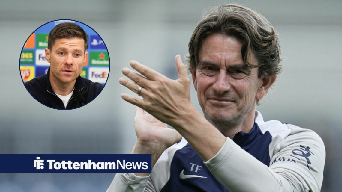 Thomas Frank clapping alongside a circle inset of Xabi Alonso.