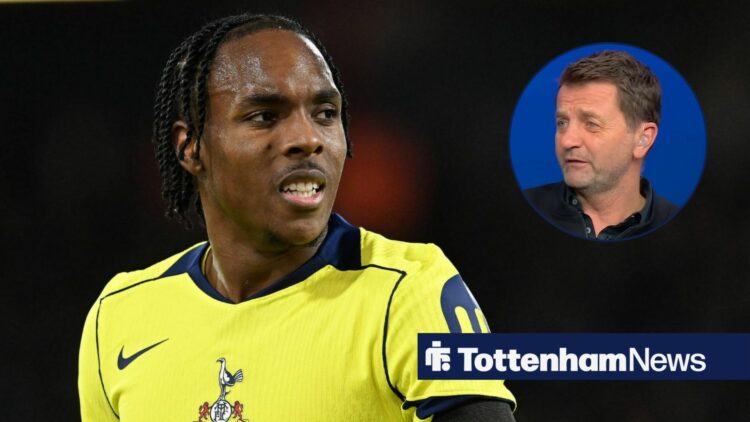 Mathys Tel looking annoyed towards a circle inset of Tim Sherwood