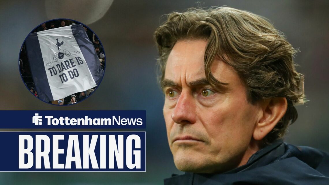 Thomas Frank alongside a circle inset of Tottenham fans.