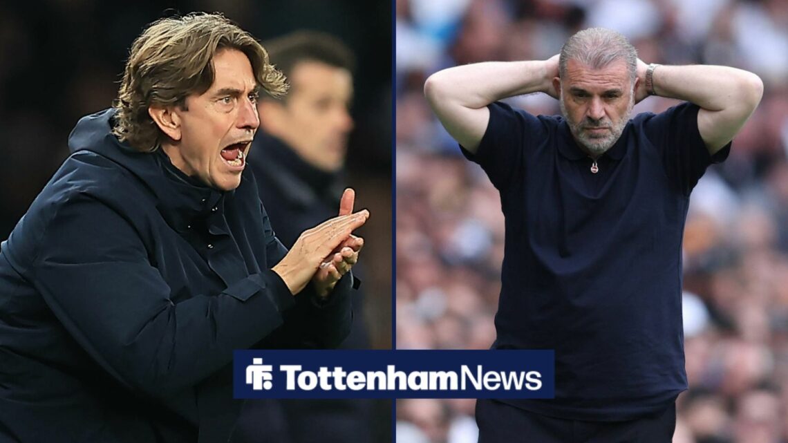Thomas Frank applauds, while Ange Postecoglou has his head in his hands alongside him