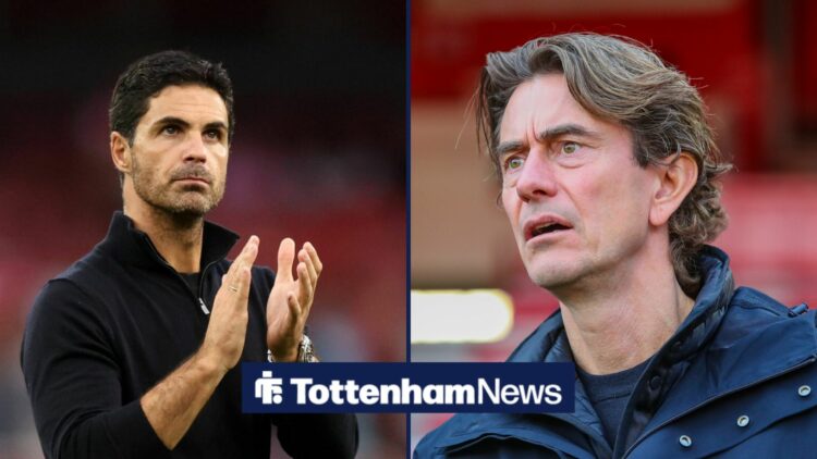 Mikel Arteta next to Thomas Frank