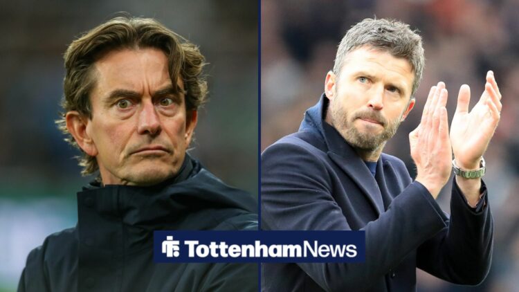 Michael Carrick next to Thomas Frank