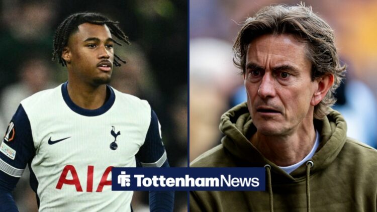 Tottenham manager Thomas Frank next to Wilson Odobert