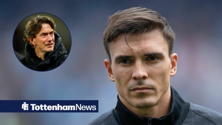 Tottenham midfielder Joao Palhinha, Thomas Frank in inset.