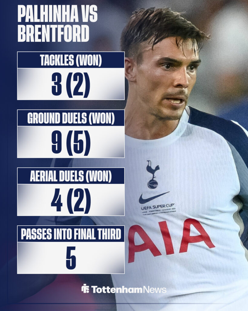 Joao Palhinha's stats for Tottenham vs Brentford.