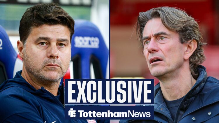 Mauricio Pochettino and current Tottenham boss Thomas Frank side by side.