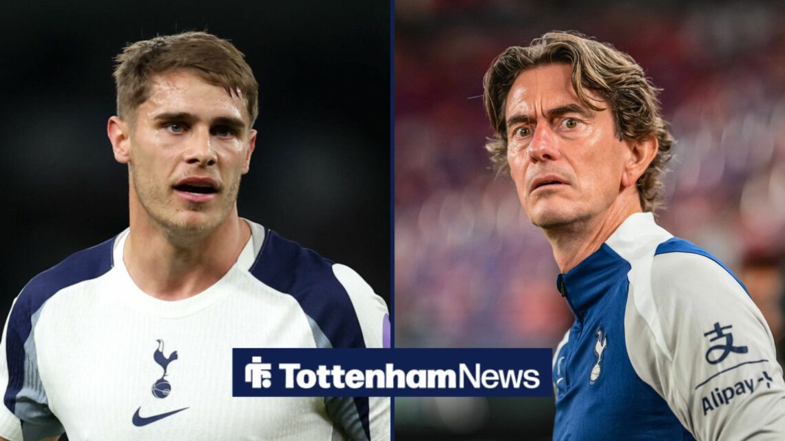 Tottenham star Micky van de Ven and Thomas Frank.