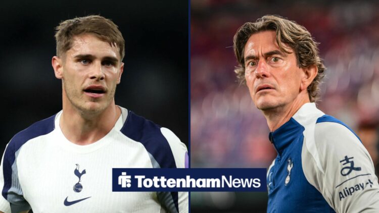 Tottenham star Micky van de Ven and Thomas Frank.